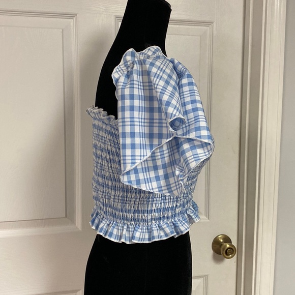 Shein white/blue plaid cropped tube top - Size Medium NWNT with bag - Picture 3 of 11